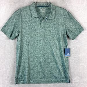 Amble Polo Shirt Men M Viewpoint Green Floral AOP Performance Preppy Golf Summer
